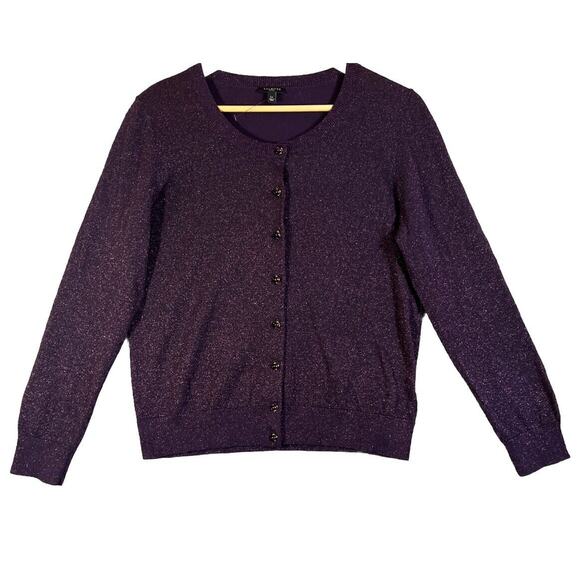 Talbots Metallic Cardigan PL Purple Button Up Petite Large Long Sleeve NEW - Picture 1 of 10